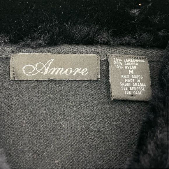 Faux Fur Cardigan Sweater Lambswool Angora Blend Black Pinup Girl Lolita Holiday - Picture 3 of 4